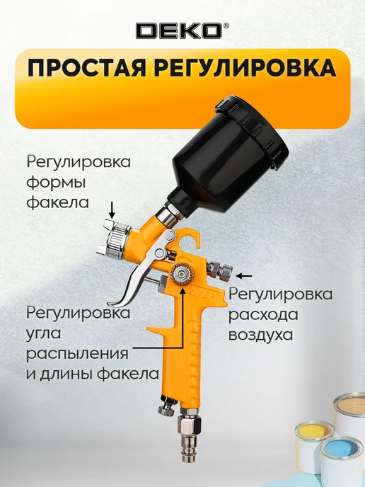 DEKO Краскопульт пневматический с верхним бачком 125мл, 125 мл, фото 3