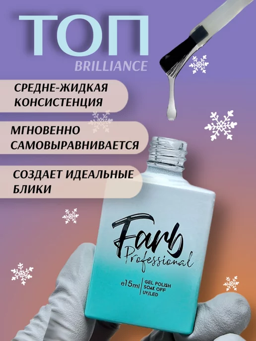 Farb Professional Топ для ногтей глянцевый без липкого слоя, 15 мл, фото 2