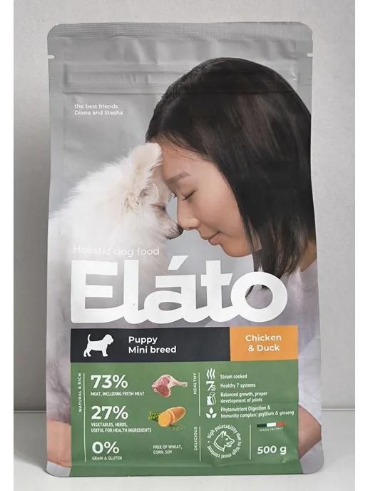 Сухой корм Elato для собак, мелкие, щенки, курица, утка, 0,5 кг