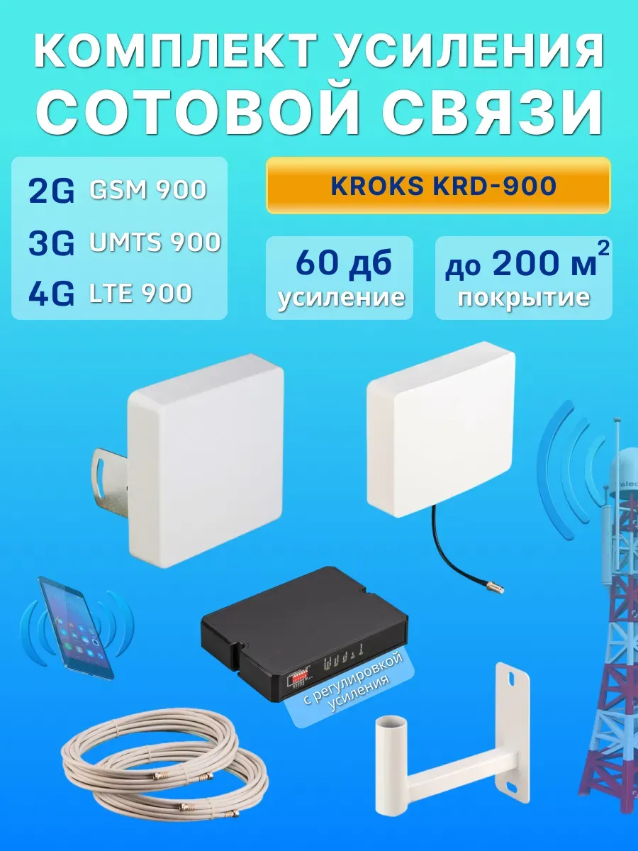 Усилитель сотовой связи 2G GSM, 3G UMTS, 4G LTE 900 Мгц
