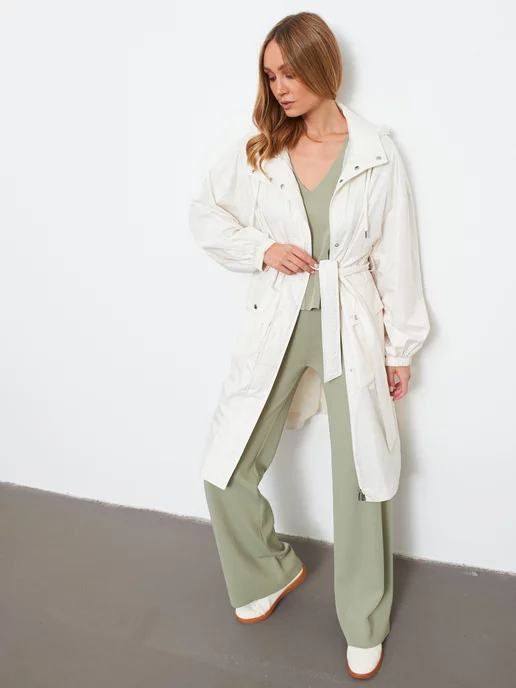 GERRY WEBER Плащ с капюшоном демисезонный, белый, фото 5