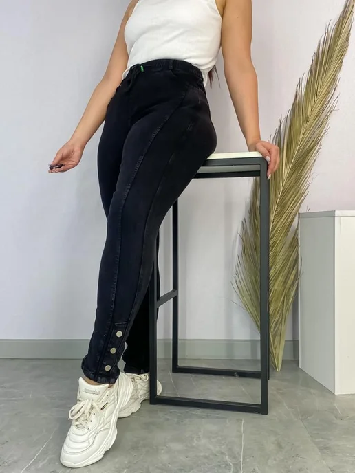 BE IN STYLE Джеггинсы джинсовые стрейч зауженные большие размеры, черный, фото 4