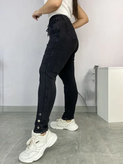 BE IN STYLE Джеггинсы джинсовые стрейч зауженные большие размеры, черный, фото 6