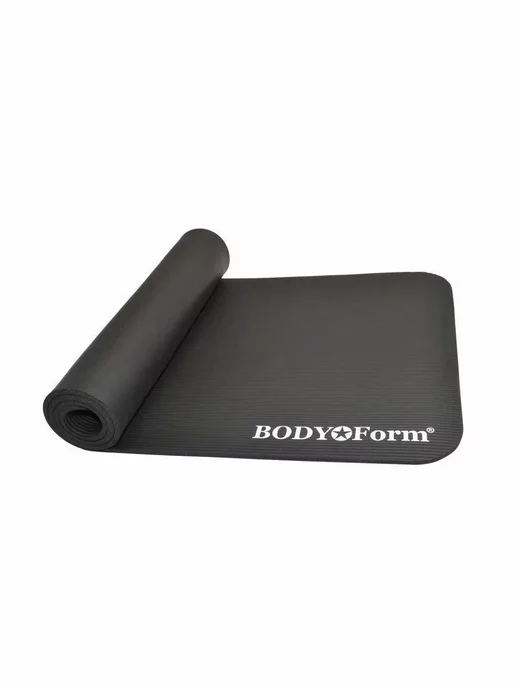Body Form Коврик спорт для йоги фитнеса аэробики толстый нескользящий, черный, фото 2