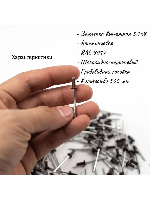 Дометизов Заклепка вытяжная 3,2х8 коричневая RAL 8017, 500 шт, 3.2x8, 500 шт, фото 4
