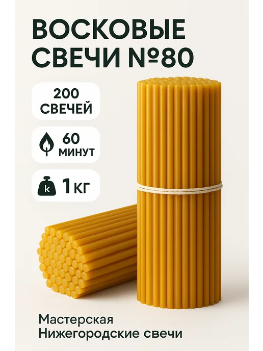 Мастерская Нижегородские Свечи Восковые церковные свечи №80, желтый