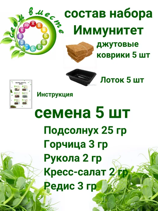 Сеем вместе Набор для выращивания микрозелени "ИММУНИТЕТ", 5 шт, фото 2