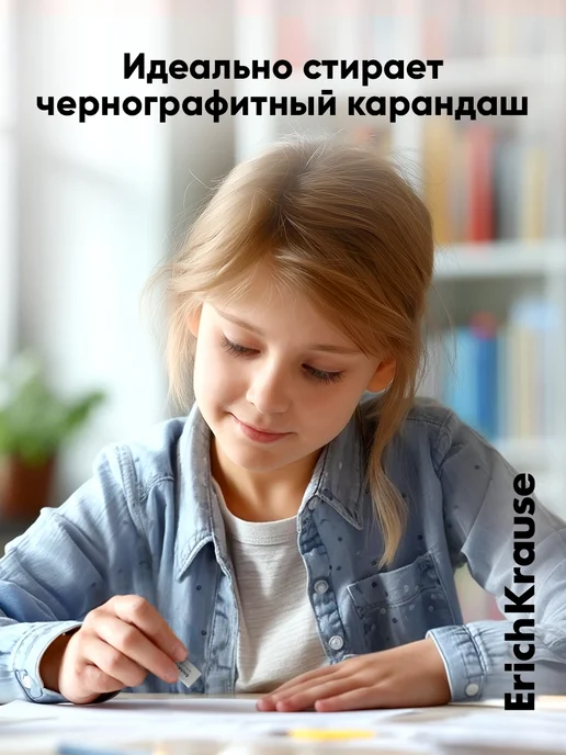 ErichKrause Ластик школьный набор белых ластиков, 4 штуки, белый, фото 2