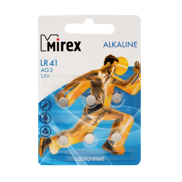 Батарейка алкалиновая LR41, AG3, 1.5В, 6 шт