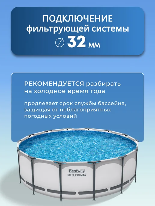 Bestway Бассейн каркасный с тентом и насосом 15232 л Steel Pro Max, 15232 л, фото 4