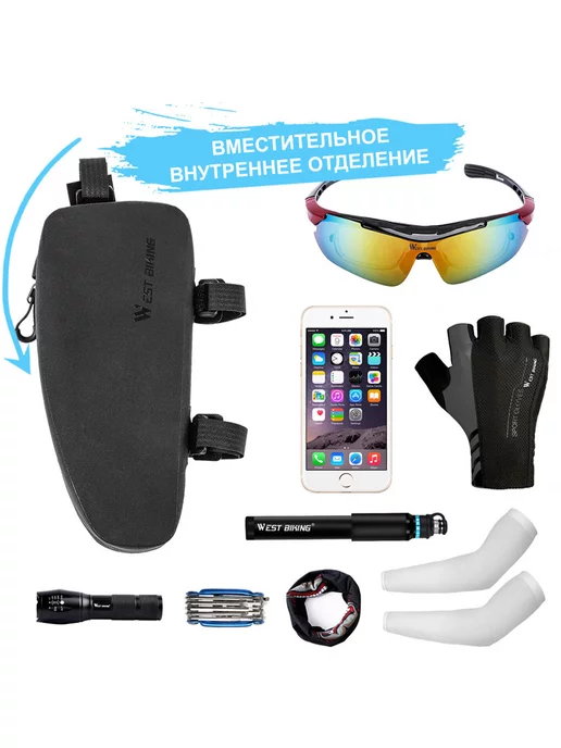West Biking Сумка для велосипеда на раму 25x10.5x6.3см черная, 25x10.5x6.3 см, фото 4