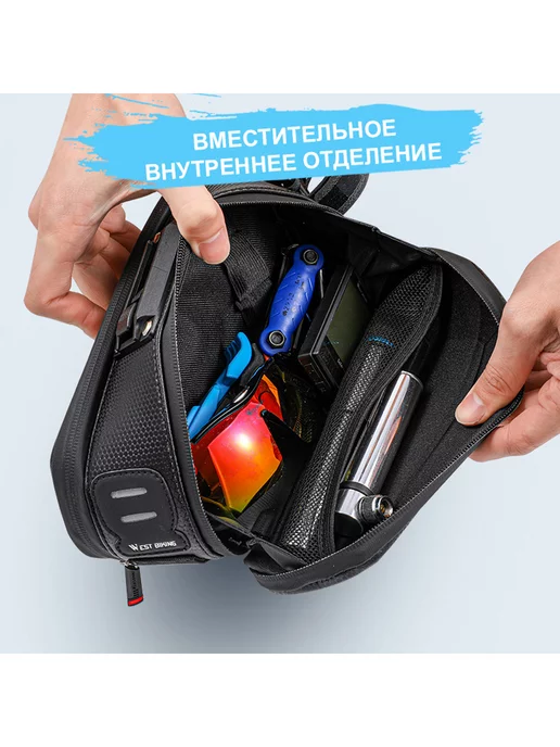 West Biking Сумка для велосипеда под седло 24x10.5x10.5см черная, 24x10.5x10.5 см, фото 3