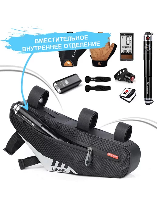 West Biking Сумка для велосипеда под раму 33x11.5x5.5см черная, 33x11.5x5.5 см, фото 4