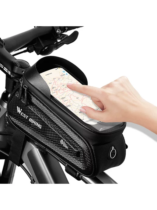 West Biking Сумка для велосипеда на раму с чехлом для смартфона черная, черный, фото 7