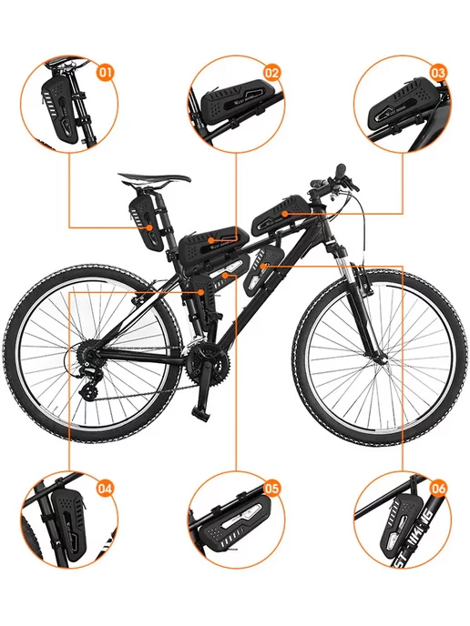 West Biking Сумка для велосипеда на раму 23x7.5x9см черная, 23x7.5x9 см, фото 7