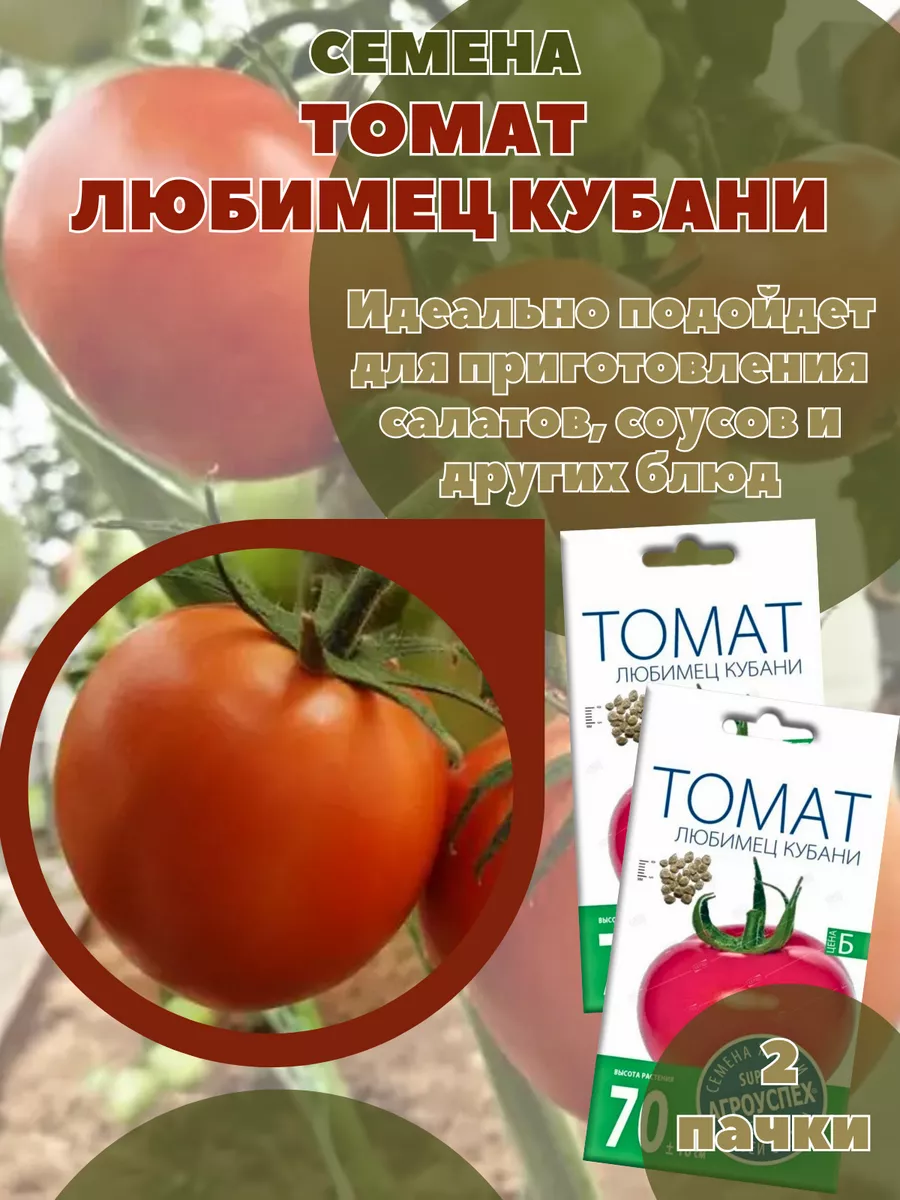 Семена томат Любимец Кубани, 0,3 г -2упак АГРОУСПЕХ 198189439 купить за 187  ₽ в интернет-магазине Wildberries