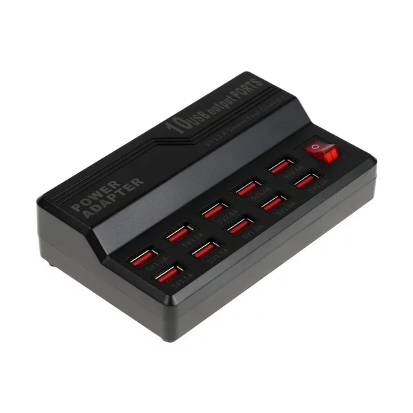 Зарядная станция 10 USB, 60 W, 12 А, выключатель