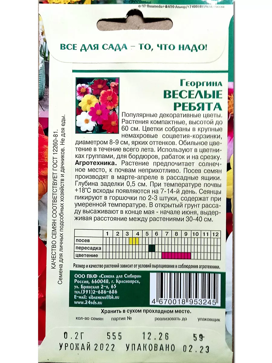 Семена цветов Георгина Веселые ребята 2 пакета Семена для Сибири 198224683  купить за 112 ₽ в интернет-магазине Wildberries