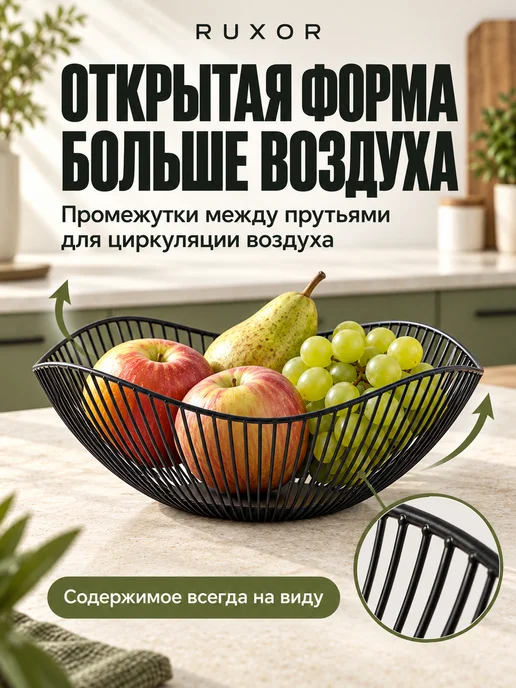 RUXOR Фруктовница, ваза для фруктов и конфет, корзина на стол, черный, фото 3