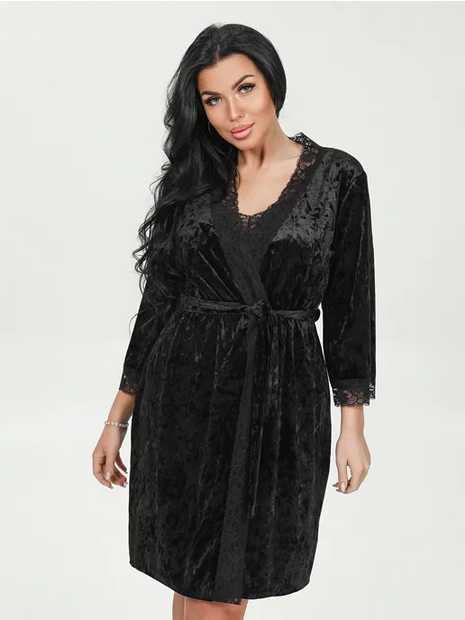 lovetex.store Пеньюар красивый кружевной больших размеров, черный, фото 2