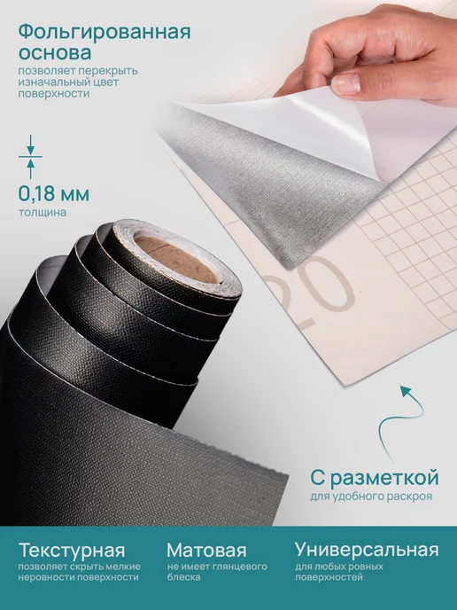 VimHome Матовая самоклеящаяся пленка для мебели и кухни, черный, фото 2