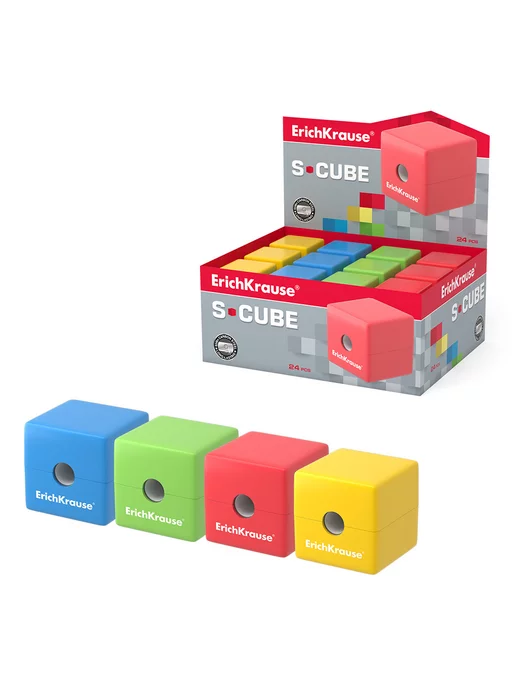 ErichKrause Точилка S-Cube, Neon, с контейнером, ассорти, синий, фото 3