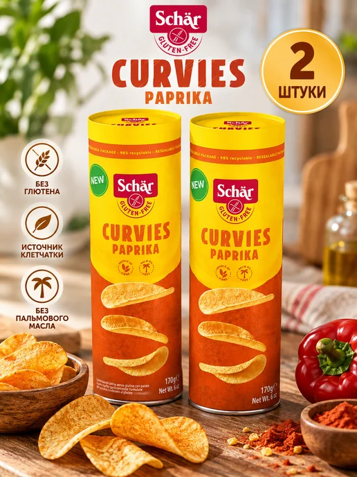 Dr. Schar Чипсы без глютена Curvies Paprika т.м.Schar 170 гр, 2 шт, 170 г, 2 шт