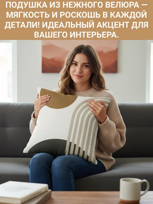 Zaberite Подушка декоративная Бежевые полоски Геометрия 40х40, 40x40, фото 4