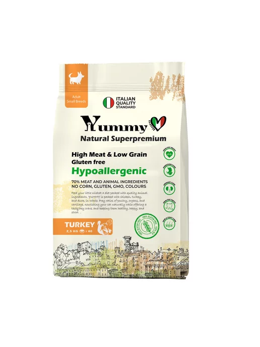 Сухой корм Yummy Linea Низкозерновой для собак, мелкие, индейка, 2,5 кг, фото 2