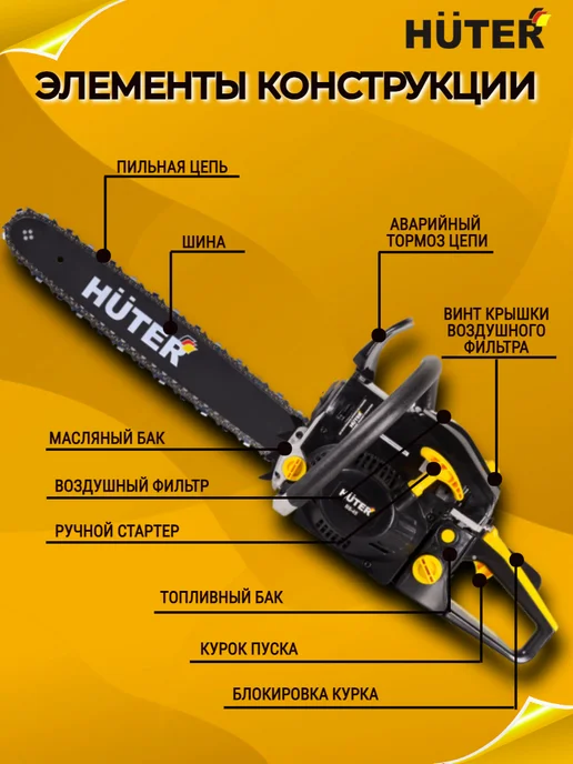 HUTER Бензопила BS-45 бензиновая цепная пила, вариант, фото 4