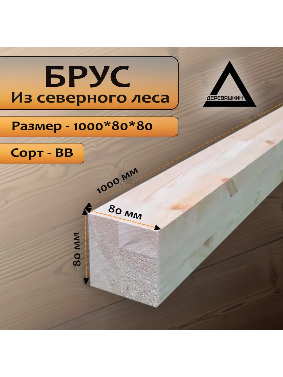 Брус хвоя сорт ВВ 1000х80х80мм