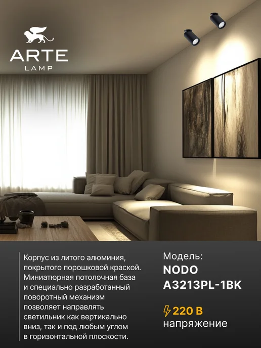 Arte Lamp Спот NODO A3213PL-1BK, вариант, фото 2