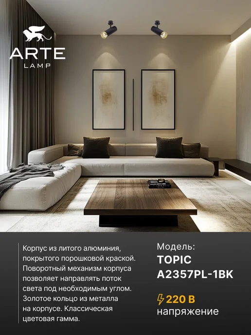 Arte Lamp Спот TOPIC A2357PL-1BK, черный, фото 2