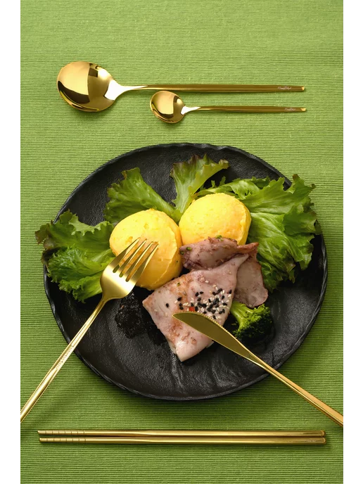 HappyEleph Набор столовых приборов на 1 персону с палочками для суши, желтый, фото 8