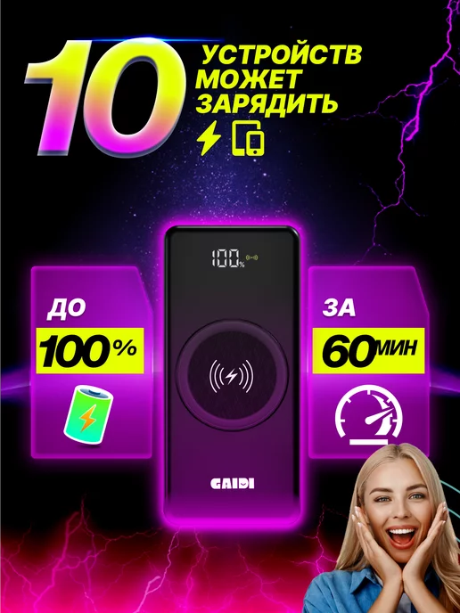 MYGAIDI Power Bank 30000 повербанк портативный, черный, фото 4