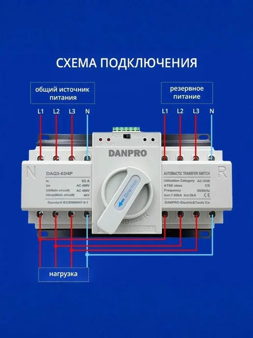 DANPRO АВР для генератора трехфазный 63А, вариант, фото 7