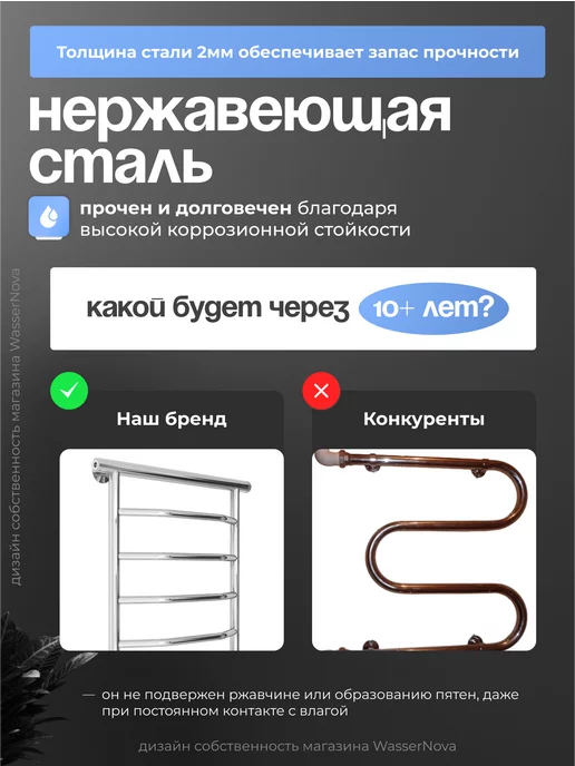 KERN Водяной полотенцесушитель 500х500 мм боковое подключение, 500x500 мм, фото 3