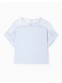 Светло-синяя блузка oversize с кружевом Gloria Jeans 199238012 купить за 412 ₽ в интернет-магазине Wildberries