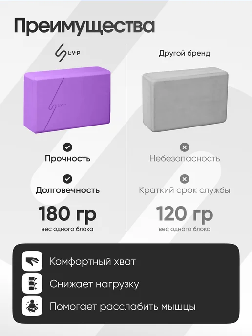 LVP Блок для йоги фитнеса 2 шт + ремень, 2 шт, фото 2