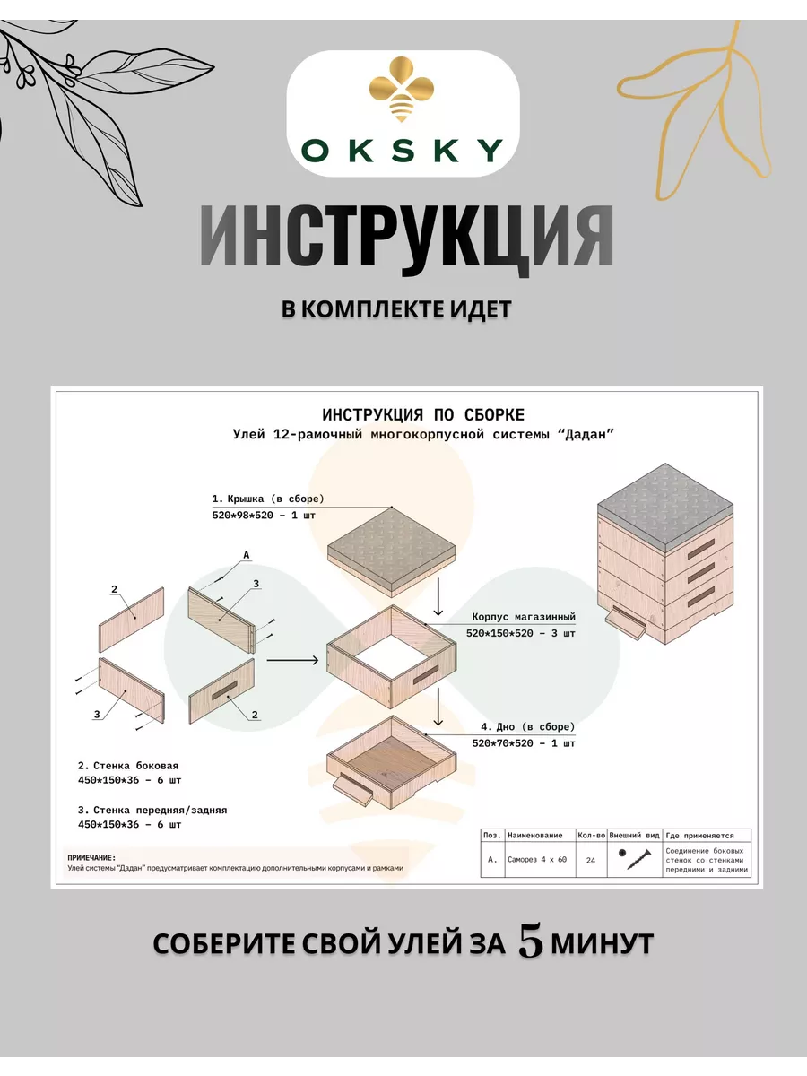 Улей ППУ «BeeStar» (1 корпус Дадан на 12 рамок) — цветной