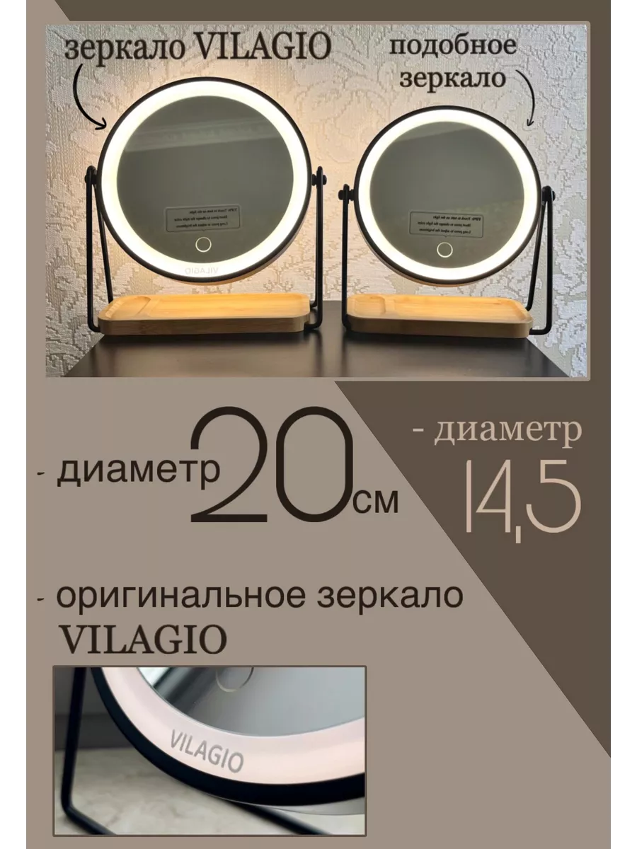 Зеркало Ø20 см, с увеличением х7 с подсветкой, для макияжа VILAGIO  199283097 купить за 4 489 ₽ в интернет-магазине Wildberries