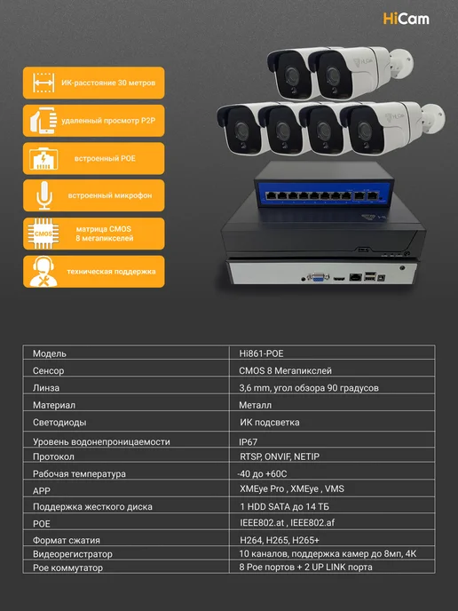 under_control Комплект видеонаблюдения уличный 8МП IP POE 6 камер, черный, фото 2