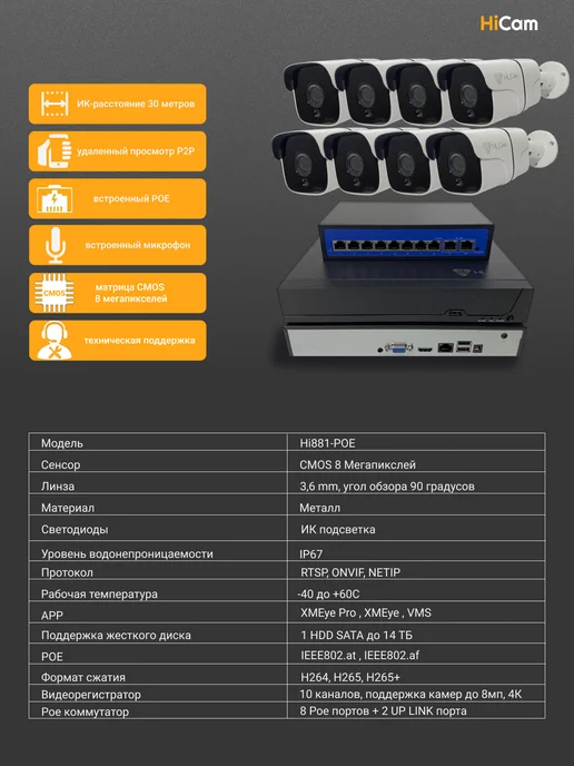 under_control Комплект видеонаблюдения уличный 8МП IP POE 8 камер, черный, фото 2