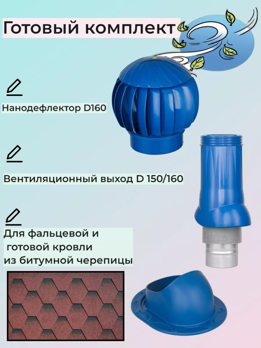 Комплект для кровли из битумной черепицы на D150.