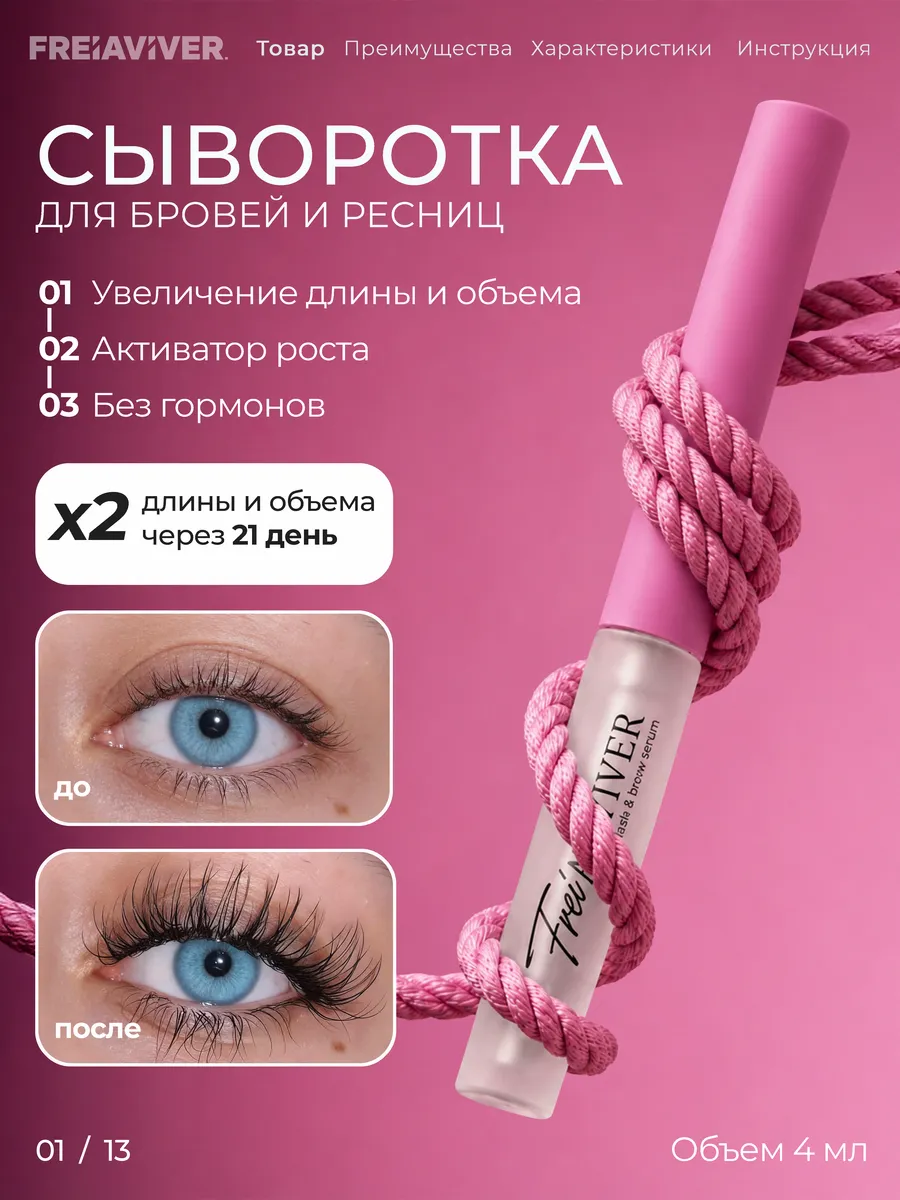 Сыворотка для роста ресниц и бровей, 4 мл