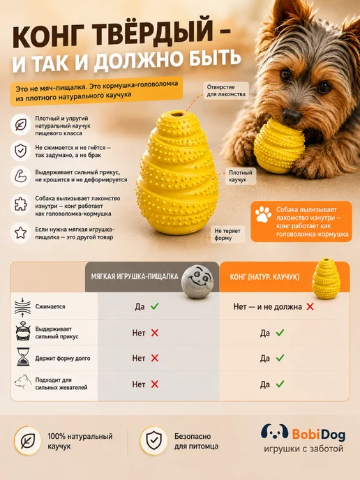 BobiDog Игрушка головоломка КОНГ из каучука с запахом для собак, желтый, фото 5