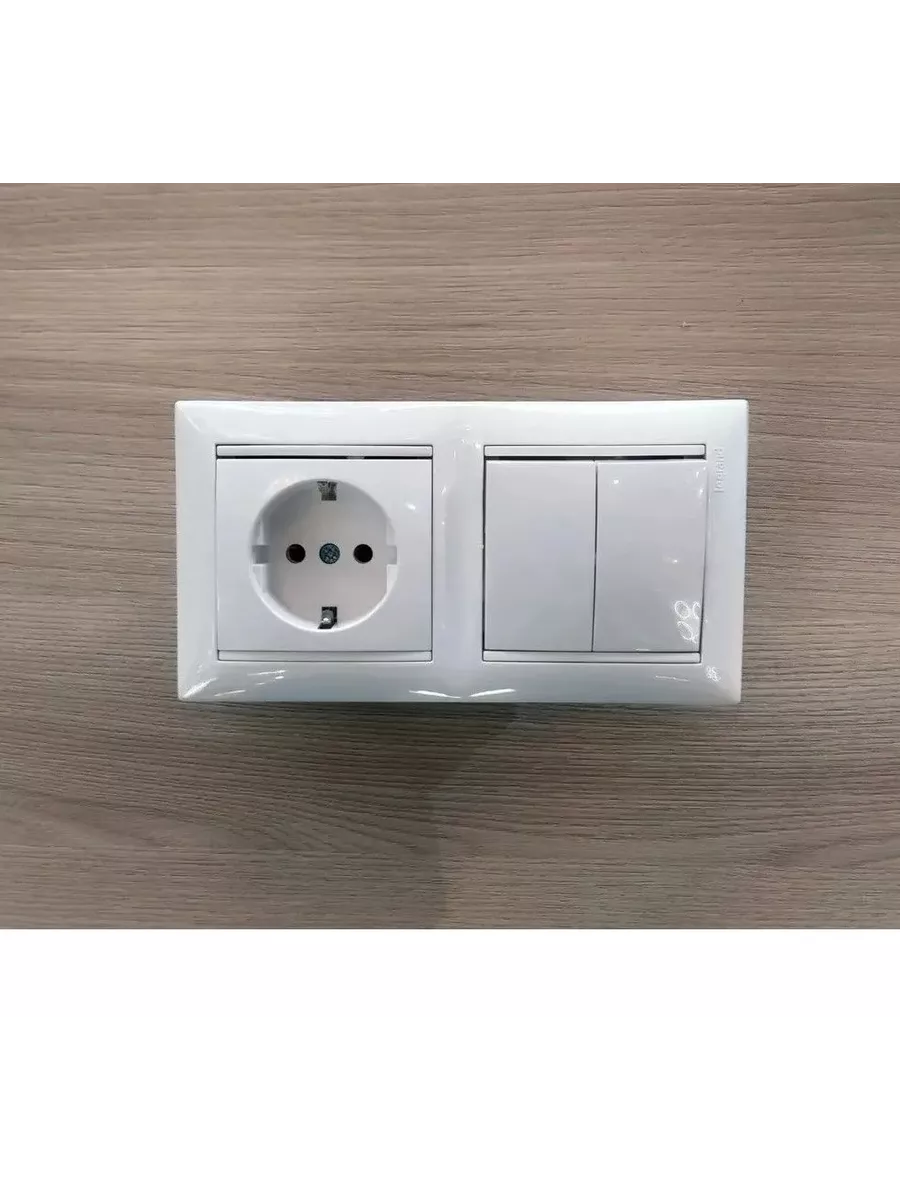 Розетка(1шт)+выключатель2кл(1шт)+рамка двойная(1шт) белый