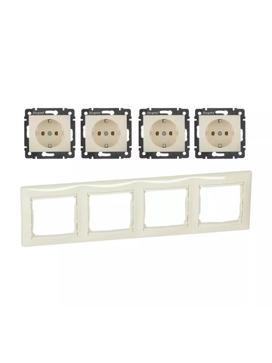 Розетки Legrand с/з 4 шт + рамка 4 поста 1 шт слоновая кость