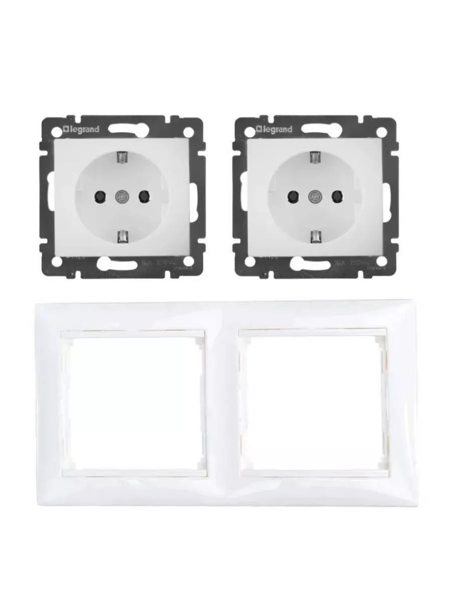 Розетки Legrand с/з 2 шт + рамка 2 поста 1 шт белый