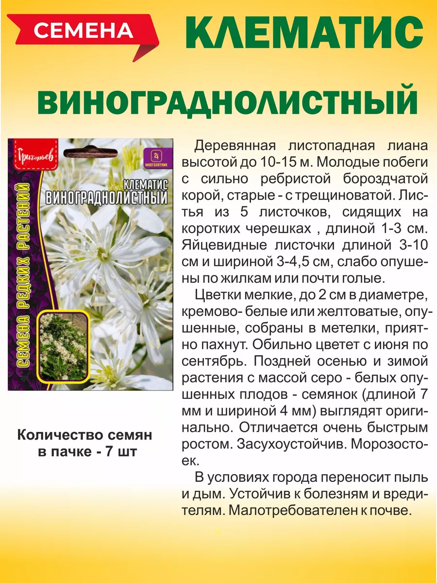 Семена цветов Клематис FLORA GAIN 199641070 купить за 207 ₽ в  интернет-магазине Wildberries